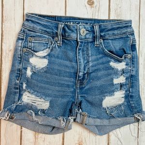 American Eagle Hi Rise Distressed Shortie Jean Shorts Size 00